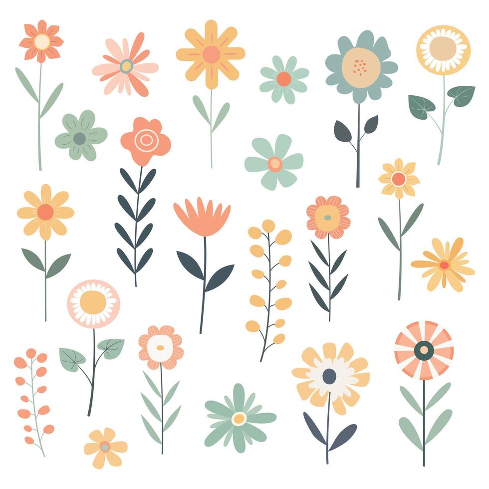 conjunto de verano prado flores aislado en blanco antecedentes. dibujos animados plano vector ilustración