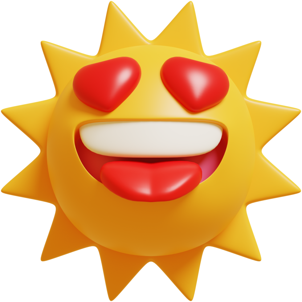 3d sun emoticon.Love emotion cartoon character yellow emoji. 3d render. png