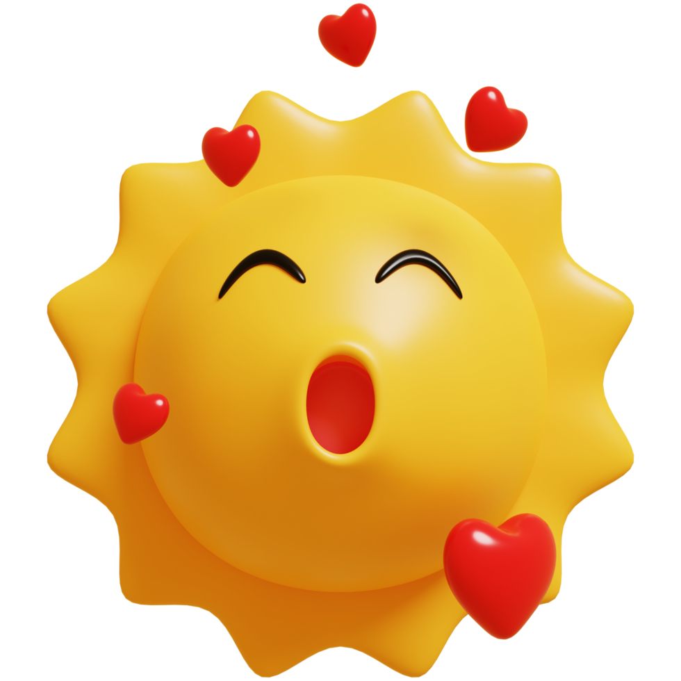 3d Sol emoticon.amor emoção desenho animado personagem amarelo emoji. 3d renderizar. png