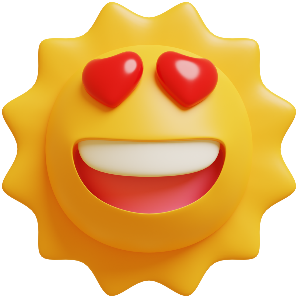 3d sun emoticon.Love emotion cartoon character yellow emoji. 3d render. png