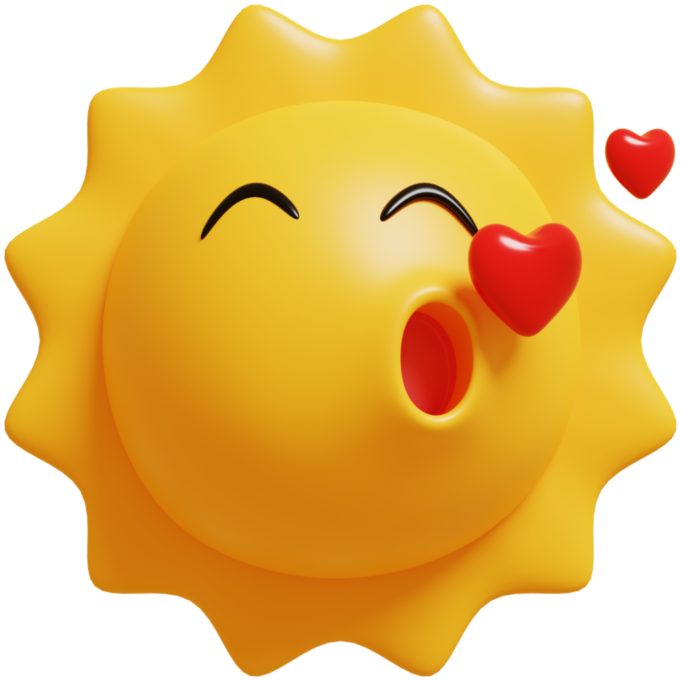 3d Sonne emoticon.liebe Emotion Karikatur Charakter Gelb Emoji. 3d machen. png