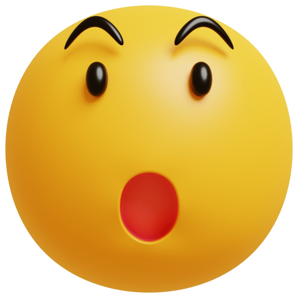 Yellow face wow emoji. Surprised, shocked emoticon. 3D render illustration. png