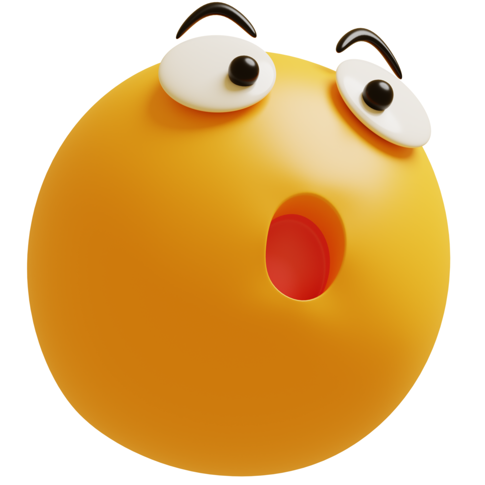 Yellow face wow emoji. Surprised, shocked emoticon. 3D render illustration. png