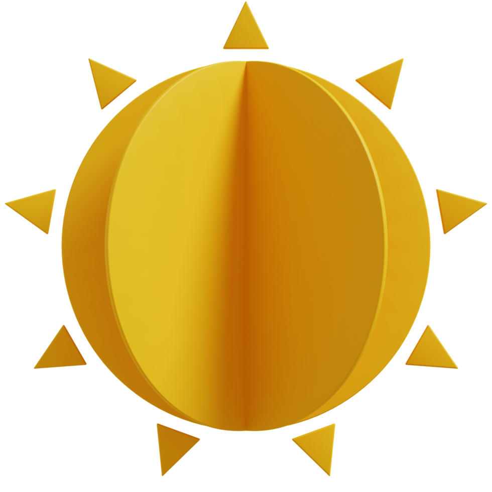 3D yellow sun paper cut style. Sun cartoon minimal style. Summer, weather, nature concept. png