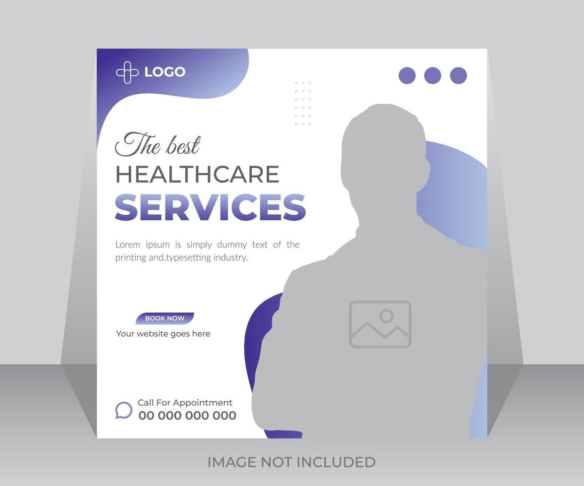Healthcare Social media post design template. promotion square web banner for hospital doctor vector