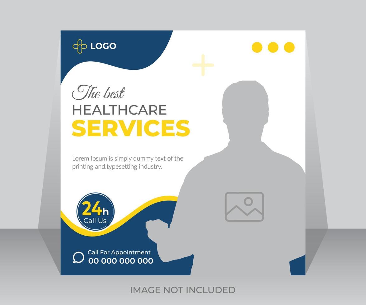 Professional medical healthcare service social media post template design. Clinic or doctor hospital flyer for web ads banner. Creative health business promotion banner layout. vector