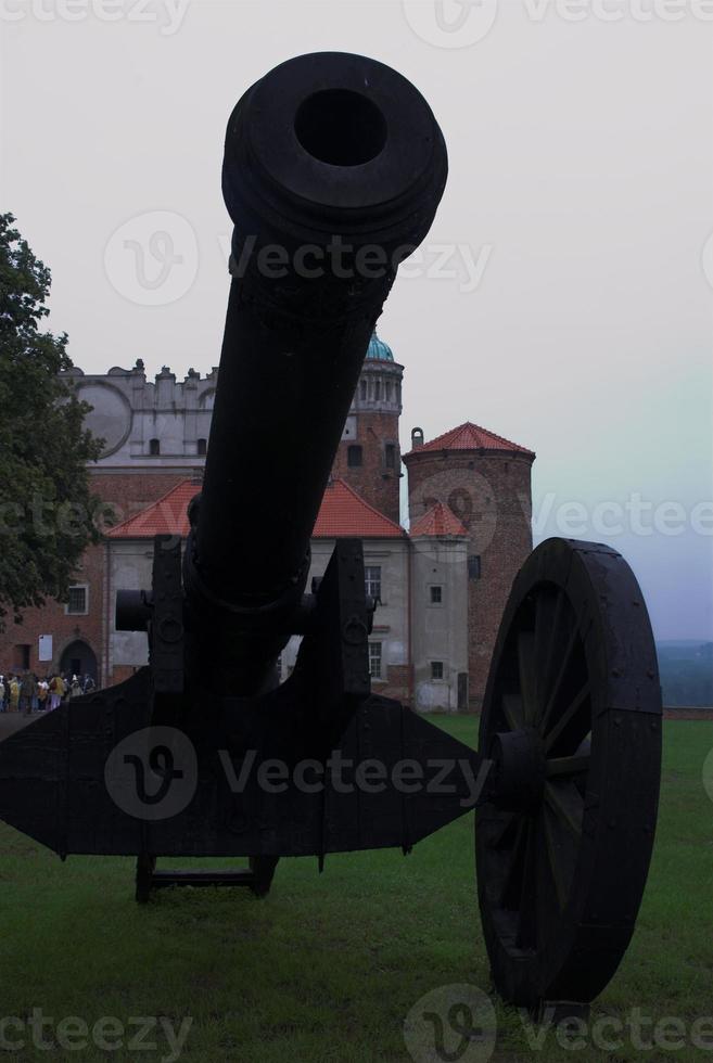 antique black metal cannon in the museum photo