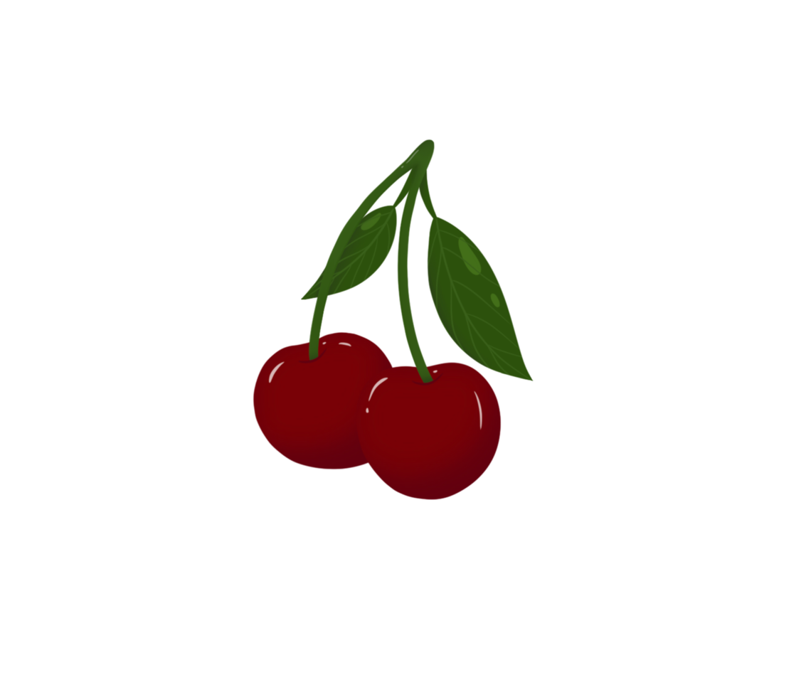 Realistic cherry with fresh leaves png