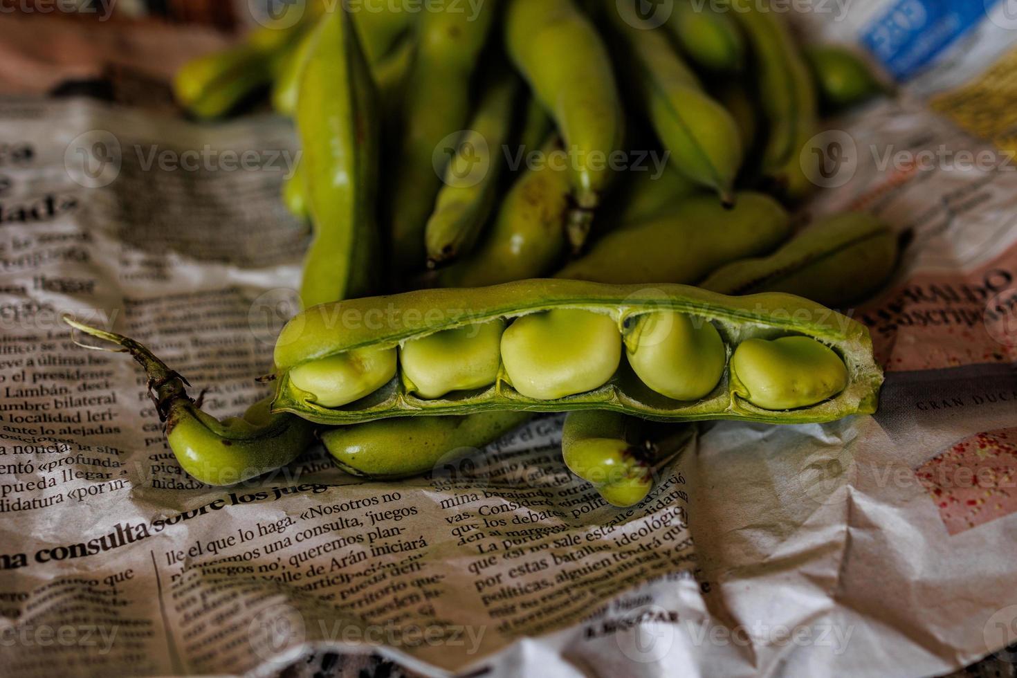 large green beans collected in the garden on the daily newspaper photo