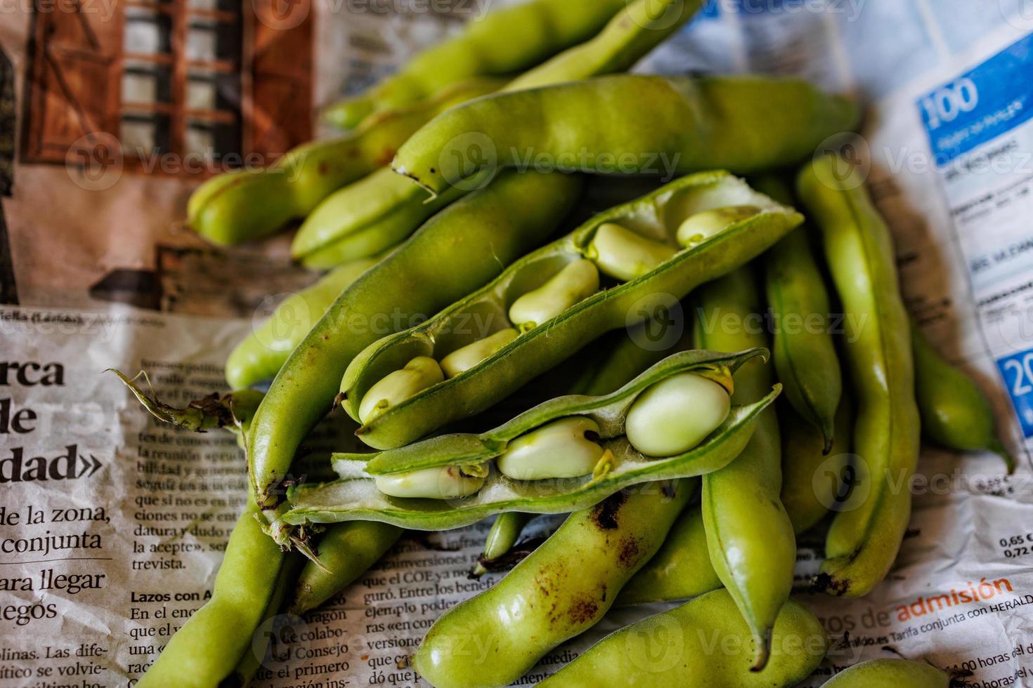 large green beans collected in the garden on the daily newspaper photo