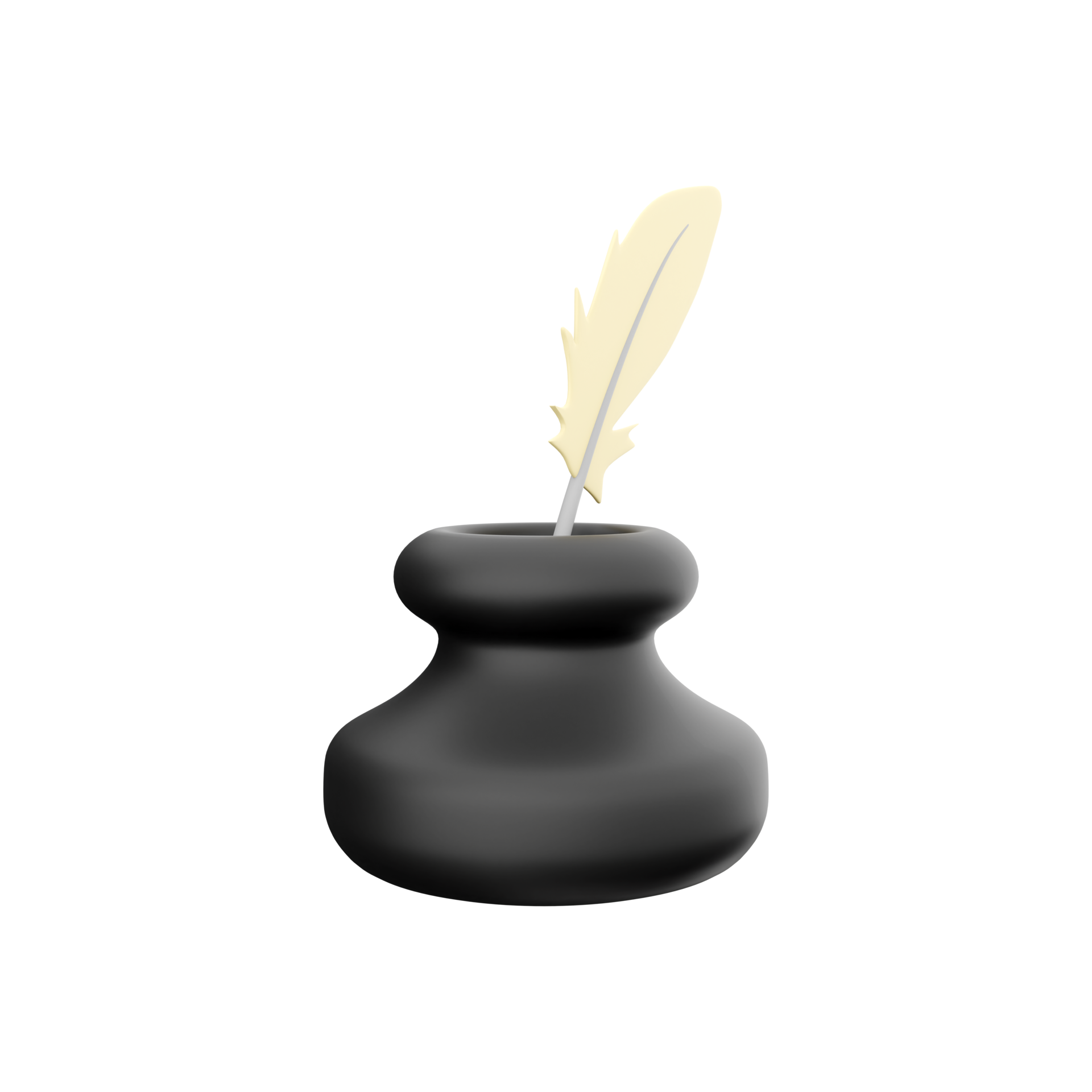 3d render Feather and ink bottle. 3d render feather, ink bottle icon