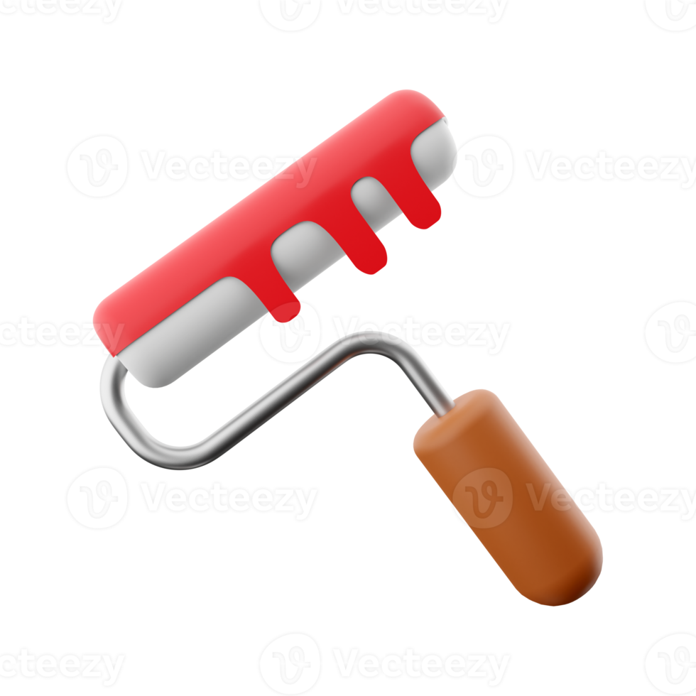 3d render Paint roller with red paint. Concept for color advertising. 3D rendering paint roller icon. png