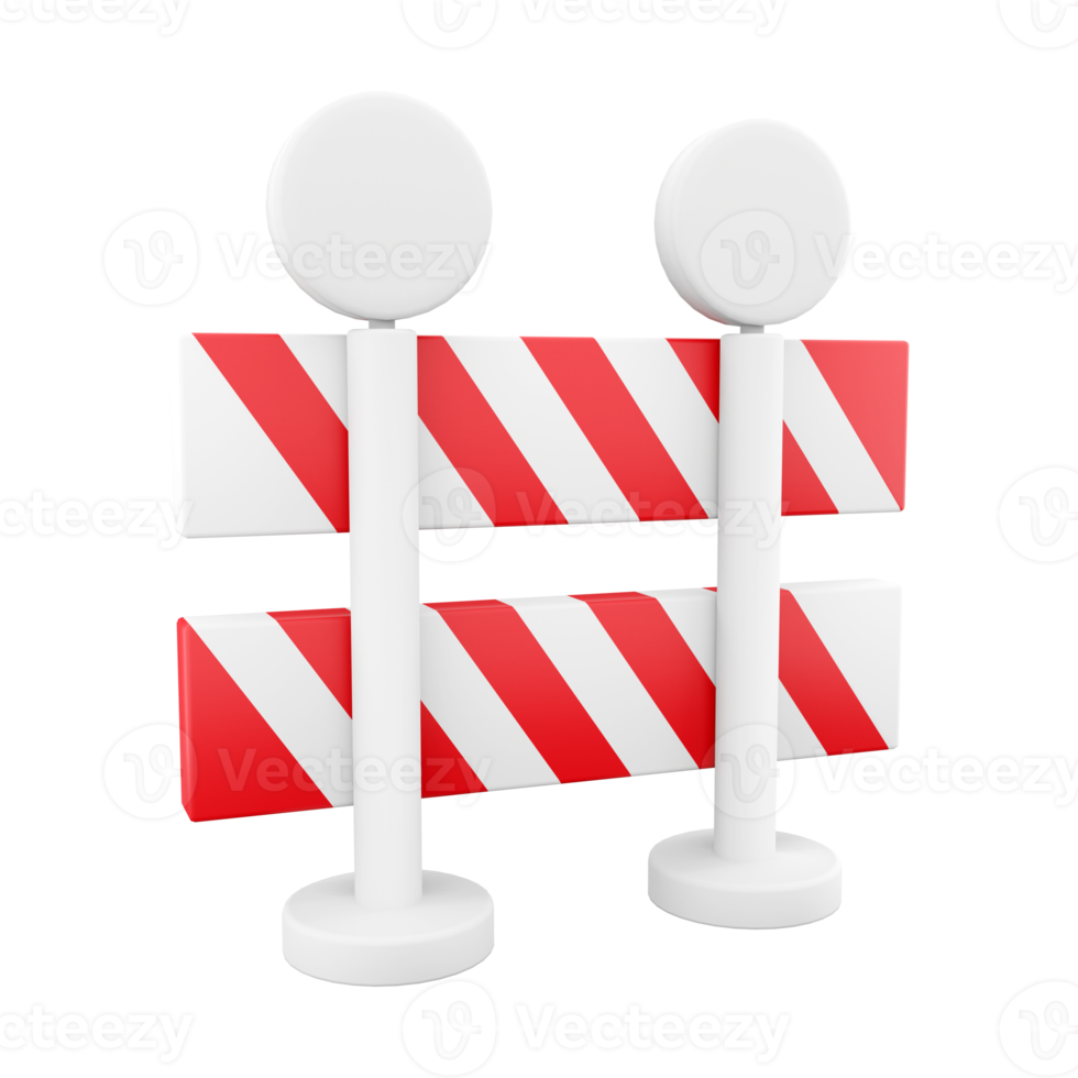 3d rendering roadblock with red stripes. Under construction, warning barrier. 3D rendering of roadblock, icon. png