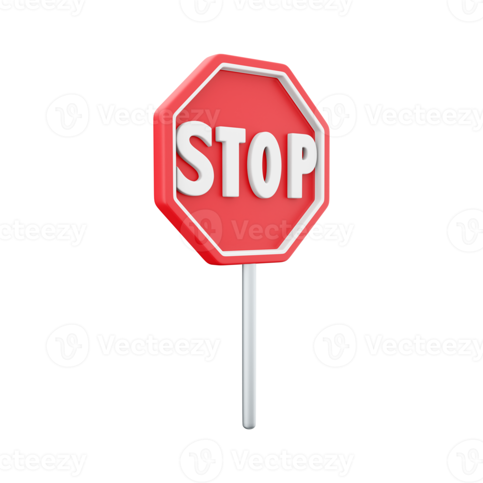 3d render red stop sign. The concept of warning. 3D render stop sign cartoon icon. png