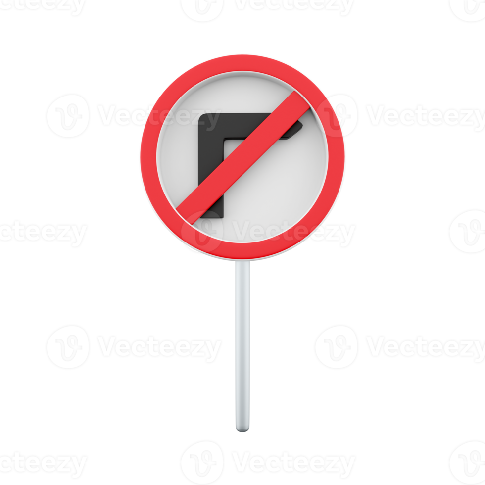 3d rendering Road sign icon, Road rules icon, No right turn. 3D rendering No right turn symbol cartoon icon. png