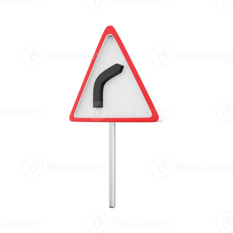 3d render of a uk warning of a right hand bend ahead road sign. 3d render cartoon right hand bend ahead road sign icon. png