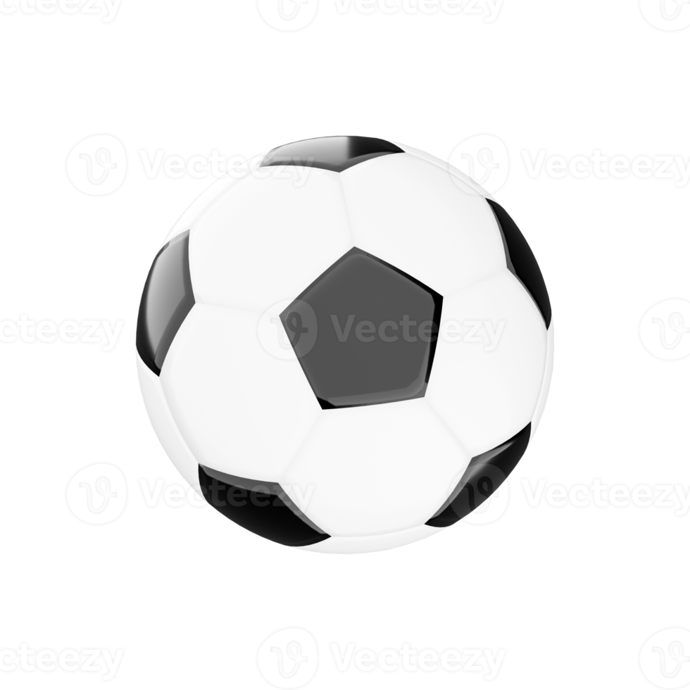 3d representación negro y blanco fútbol pelota icono. 3d hacer sólido o hueco dentro pelota de elástico material icono. png