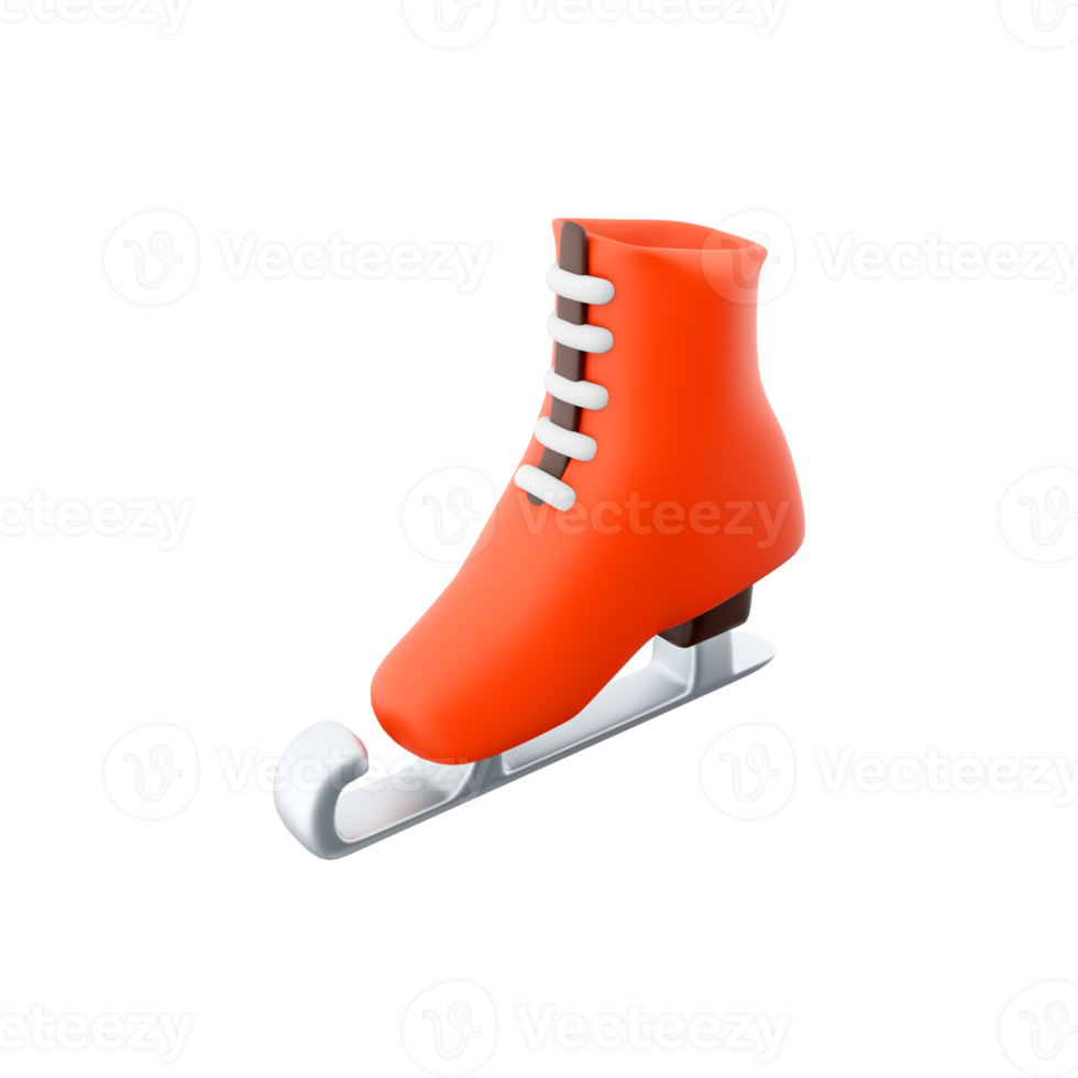 3d rendering red ice skates icon. 3d render Narrow steel skids attached to ice skating shoes icon. png