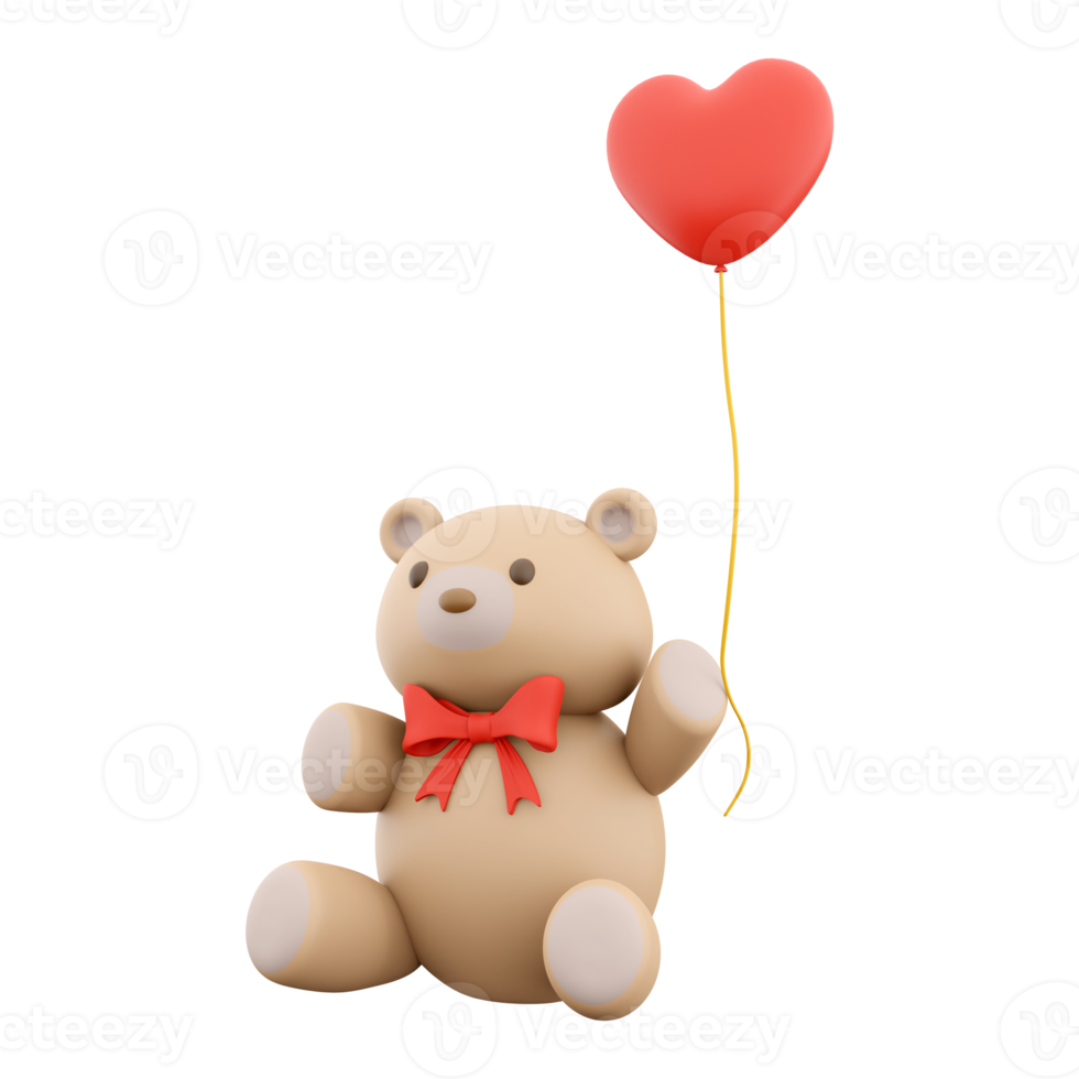 3d rendering of teddy bear icon with valentine's concept. 3d render bear with heart on hand icon. png