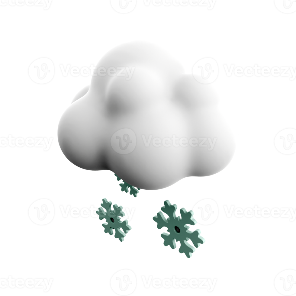 3d rendering snowy weather icon. 3d render snow with cloud icon. Snowfall. png