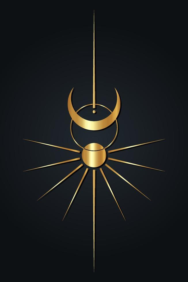 Dom y Luna Clásico lujo clipart. wicca dorado logo. místico sagrado geometría, magia pagano wiccan diosa y Dios simbolos vector oro firmar ilustración aislado negro antecedentes