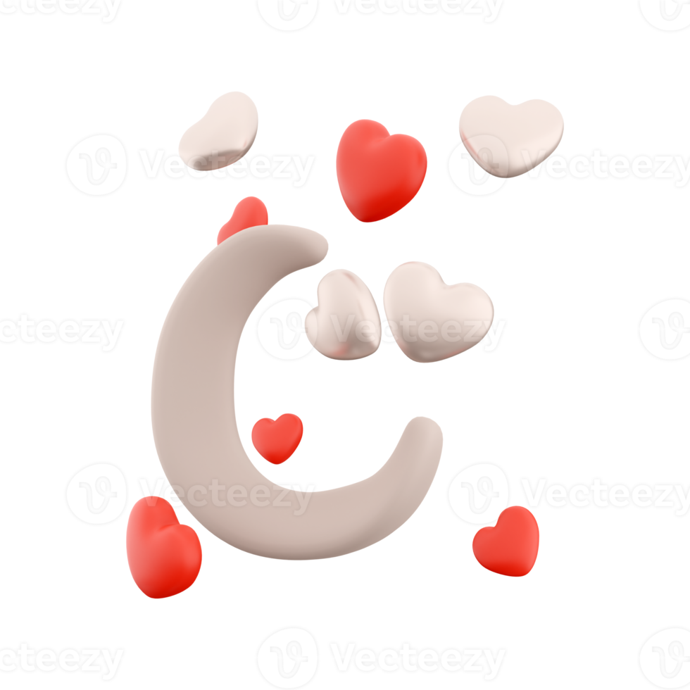 3d rendering moon with hearts around icon. 3d render Valentine's day romantic symbol icon. Moon with hearts around icon. png