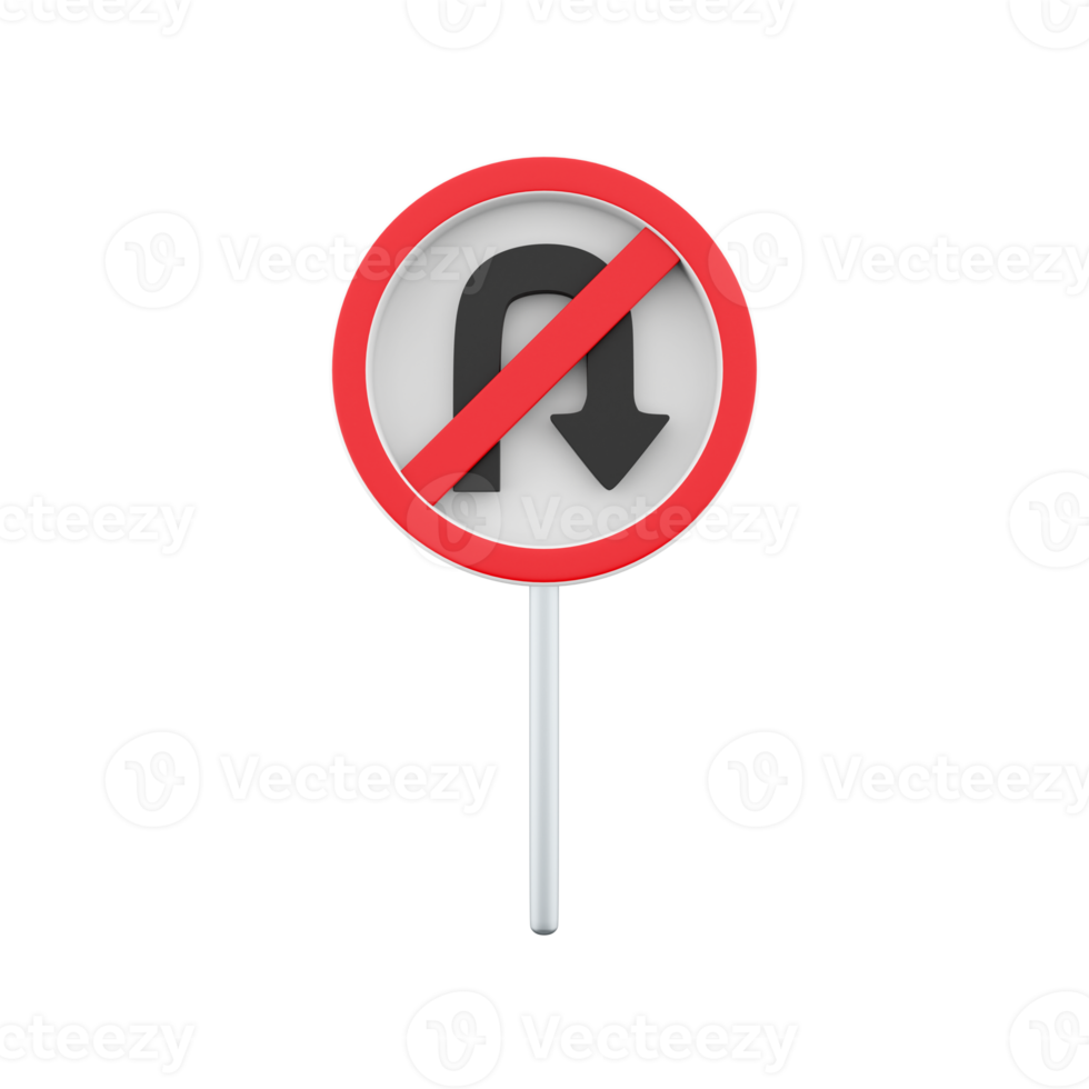 3d render Label No U-turn. 3d rendering Sticker No U-turn cartoon icon. png