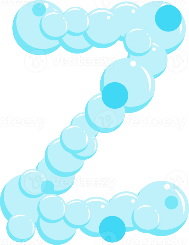 Alphabet of soap bubbles. Water suds letter Z. Cartoon font png