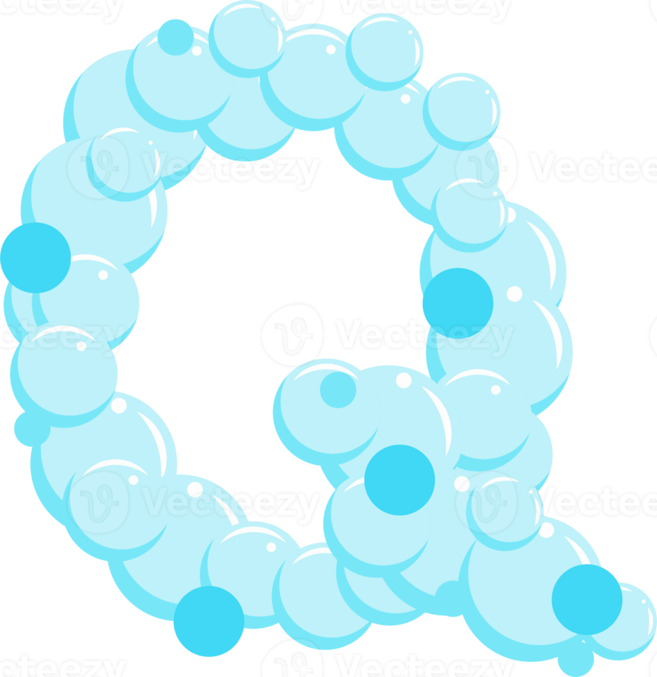 alfabet av tvål bubblor. vatten såplödder brev q. tecknad serie font png