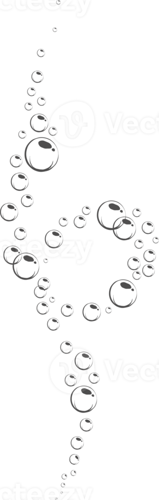 Bubbles of fizzy drink, air or soap. Vertical streams of water. Outline illustration png