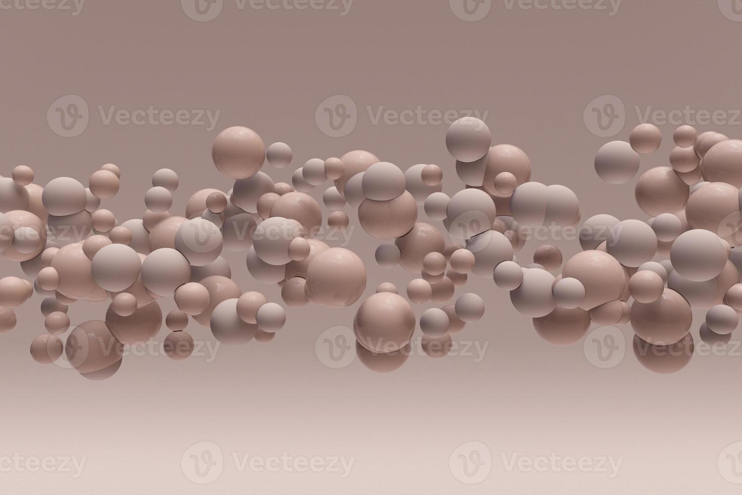 3d render of beige background with flying bubbles. Abstract design with spheres. Digital art photo