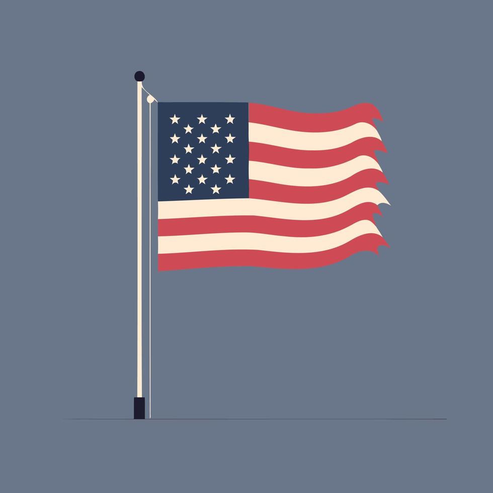 bandera de el unido estados de America volador en un asta de bandera vector