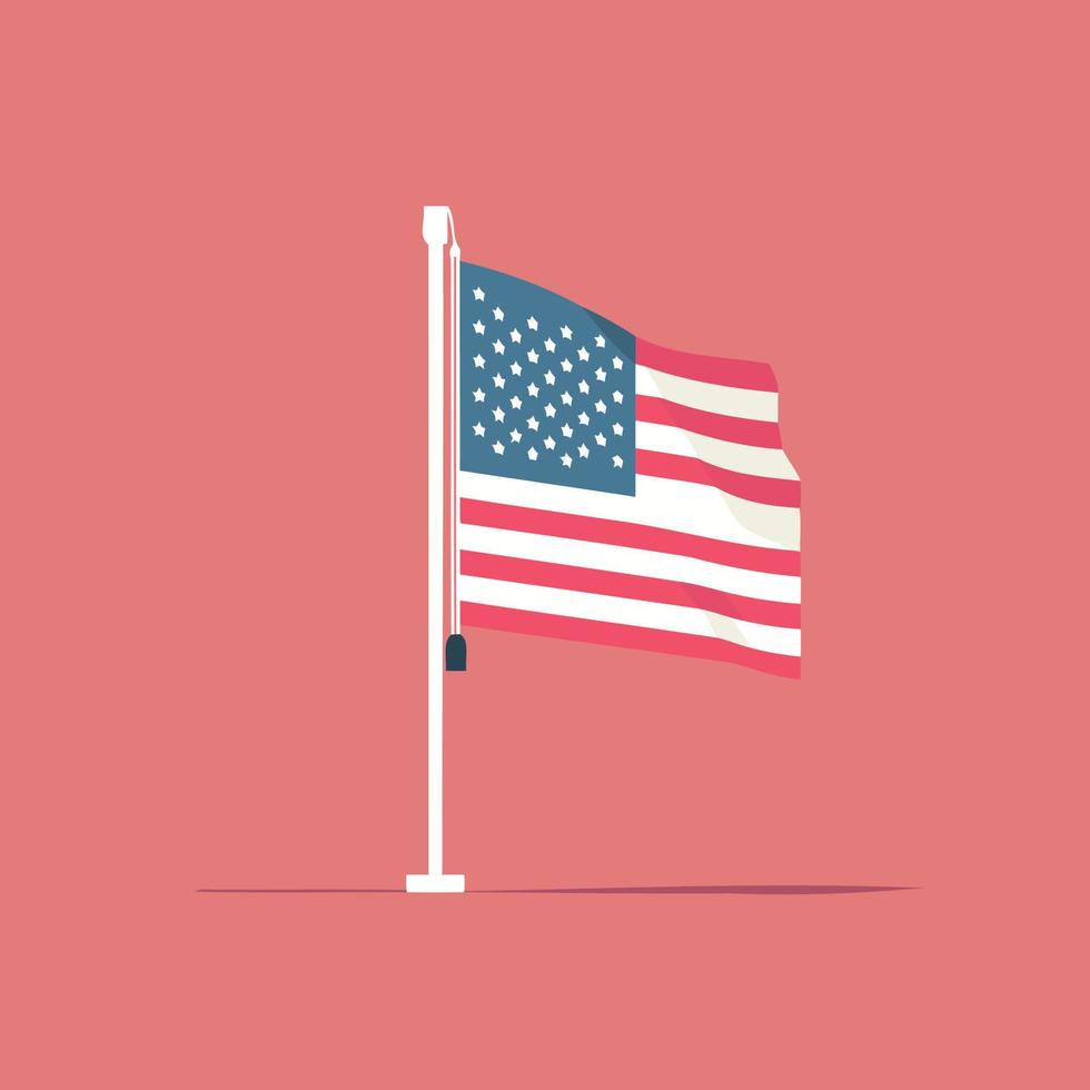 Flag of the united states of america flying on a flagpole vector