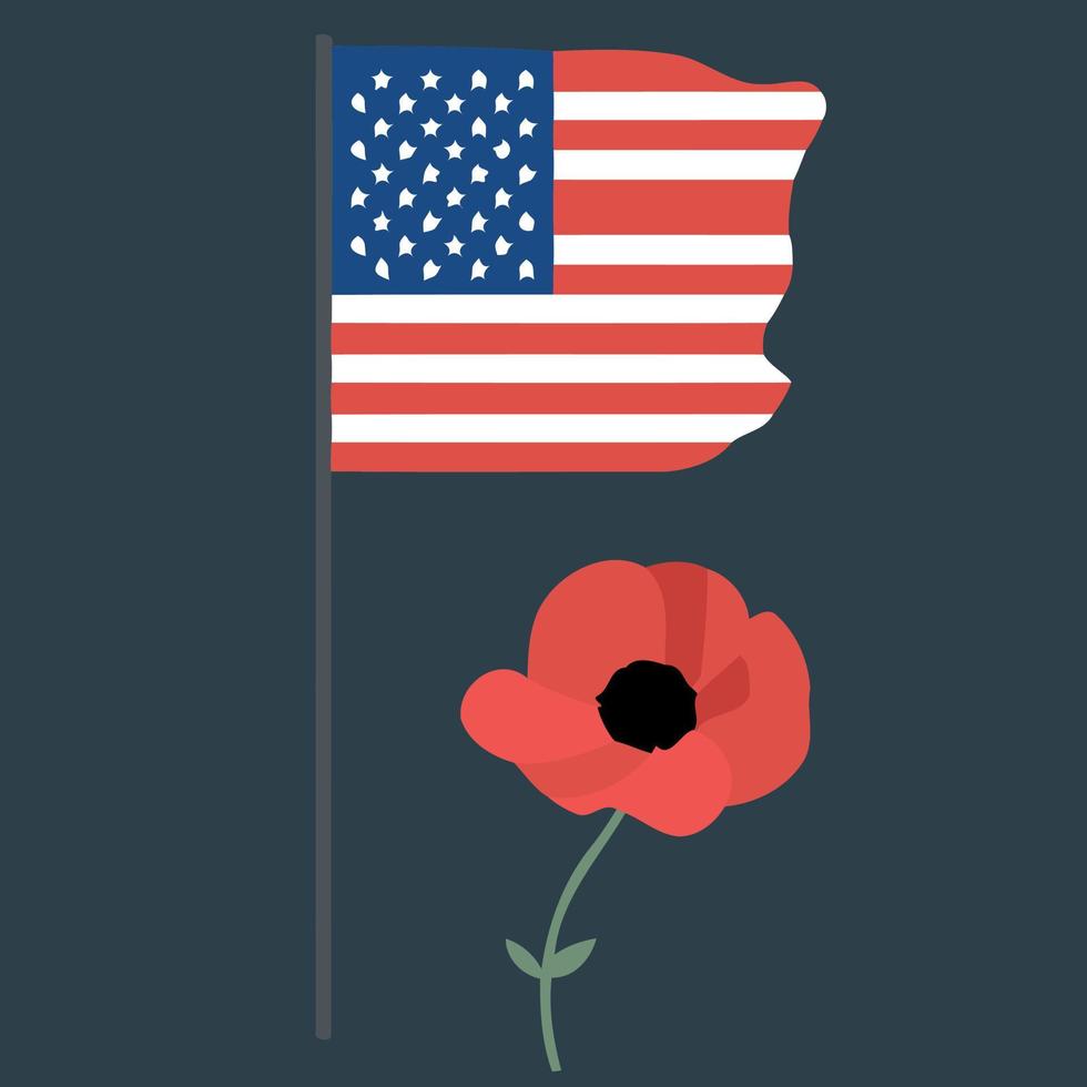 red poppy flower with the flag of the united states vector