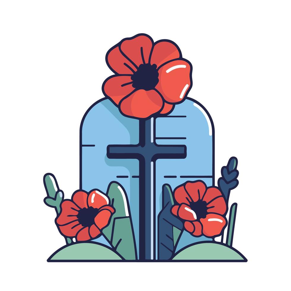 rojo amapola flores en el cementerio vector