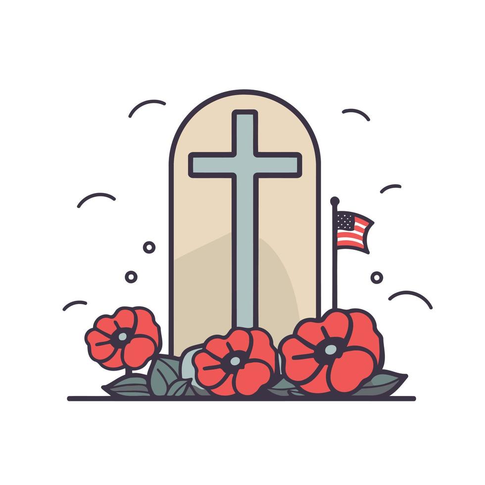 red poppy flowers in the cemetery vector