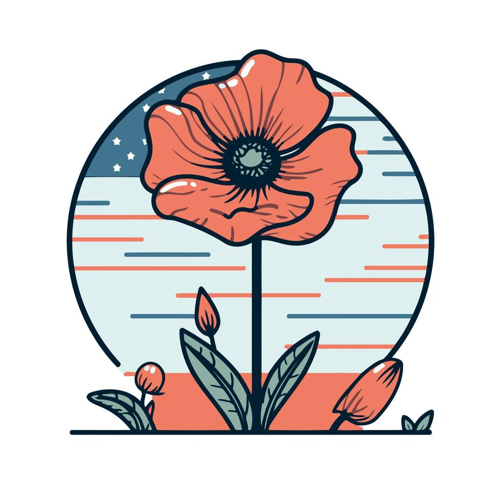 un rojo amapola flor en el colores de el bandera de el unido estados de America vector