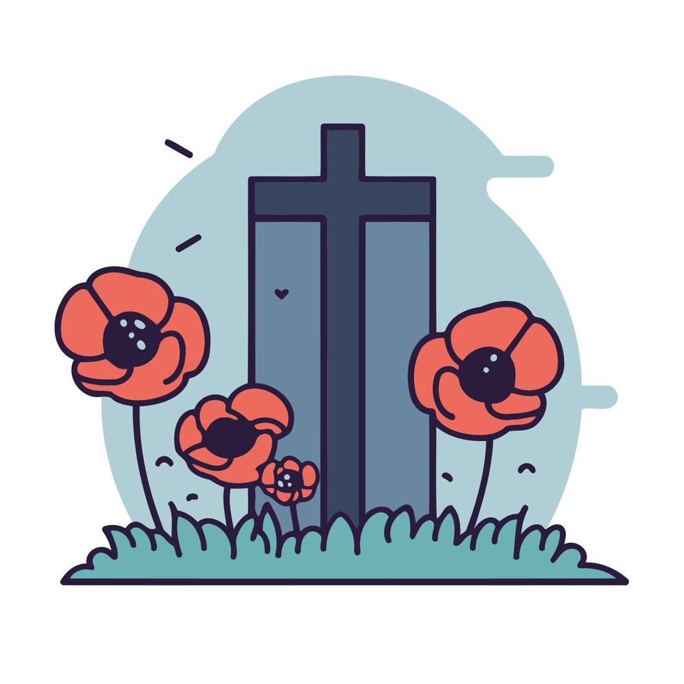 red poppy flowers in the cemetery vector