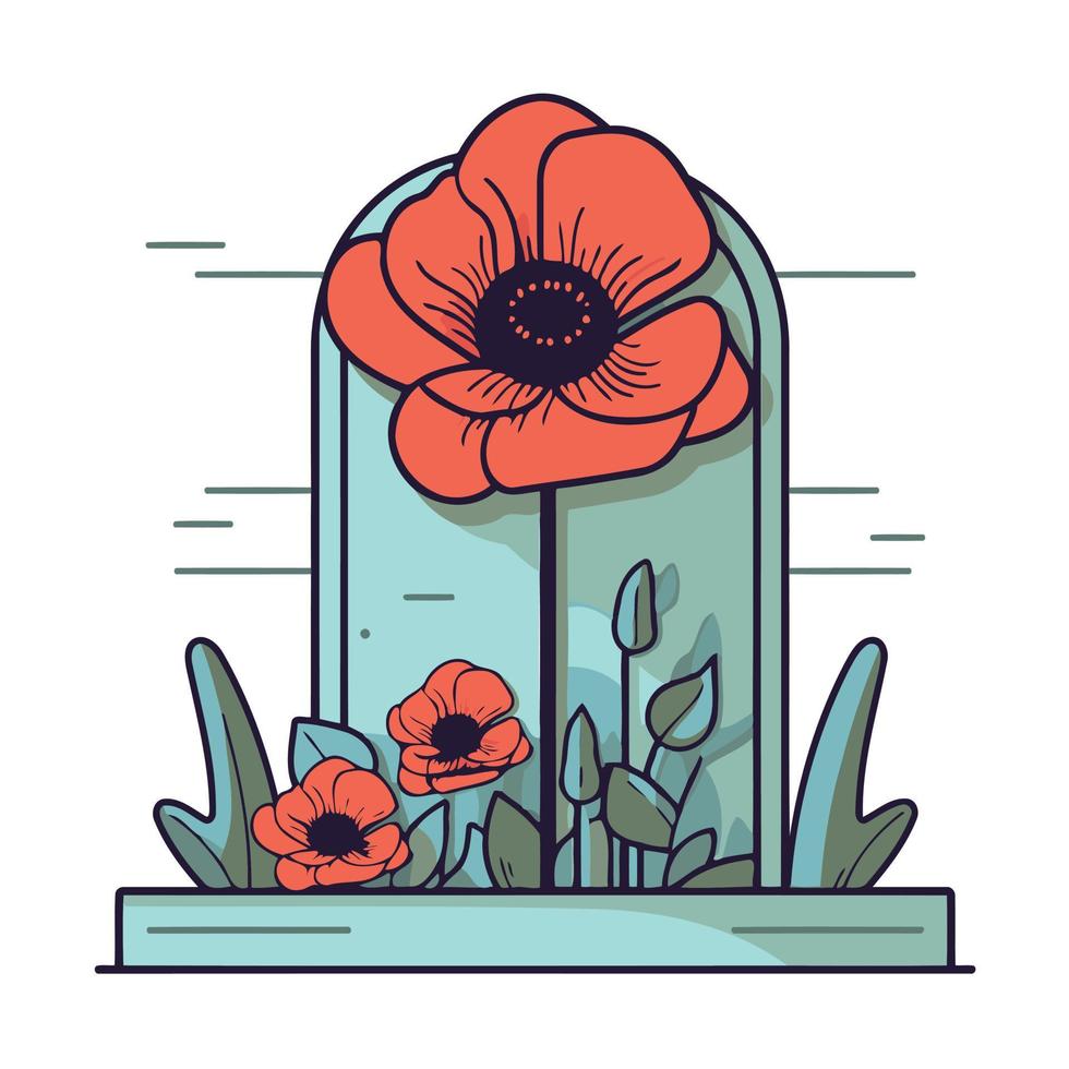 red poppy flowers in the cemetery vector