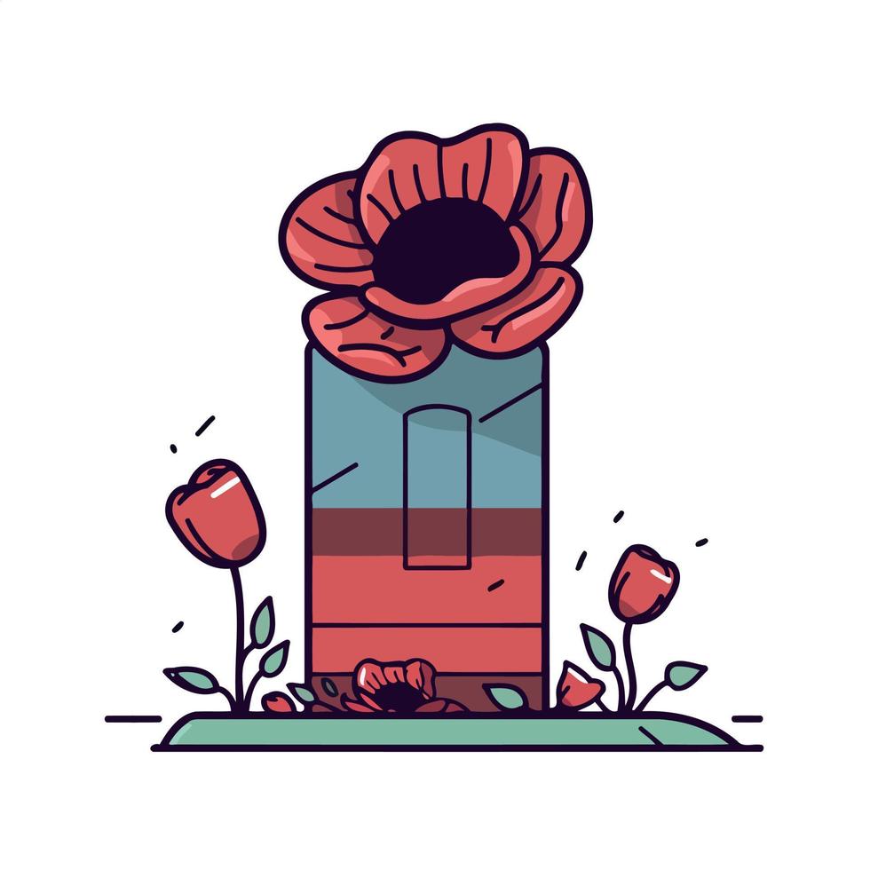 red poppy flowers in the cemetery vector