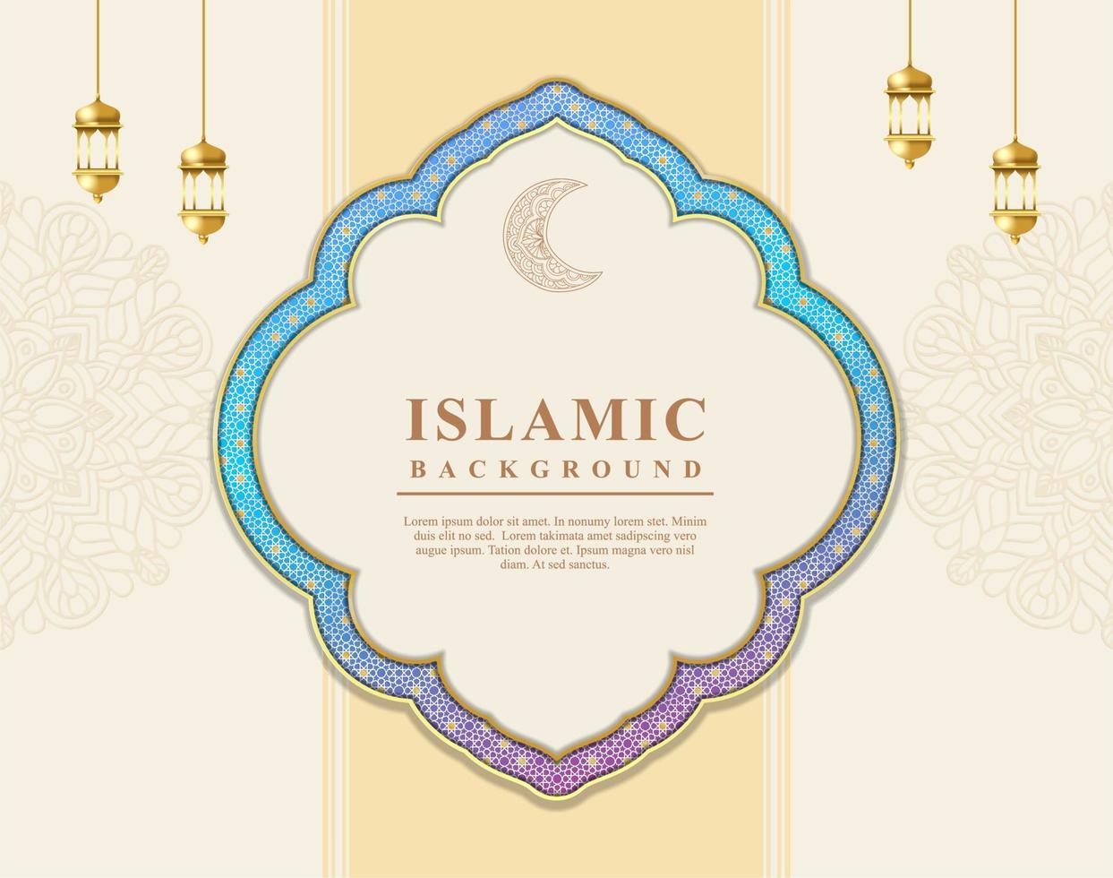 Arabic Islamic Elegant light cream color and Golden Luxury Ornamental Background with Islamic Pattern and Decorative Ornament Frame vector