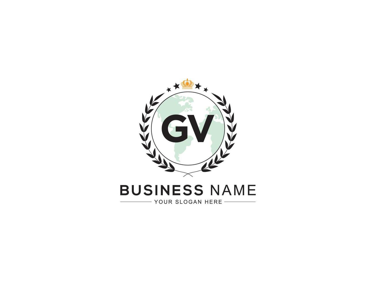 Minimal Gv Logo Icon, Premium GV Flat Crown Star Circle Letter Logo vector
