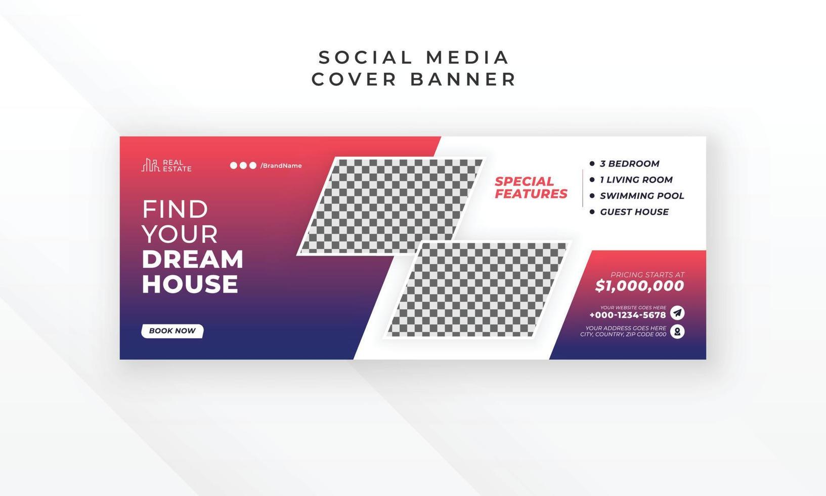 Real estate social media facebook cover web banner design vector