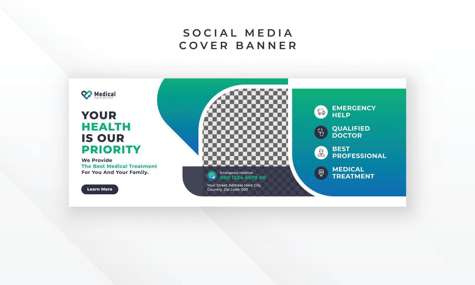 médico cuidado de la salud social medios de comunicación Facebook cubrir y web bandera modelo diseño vector