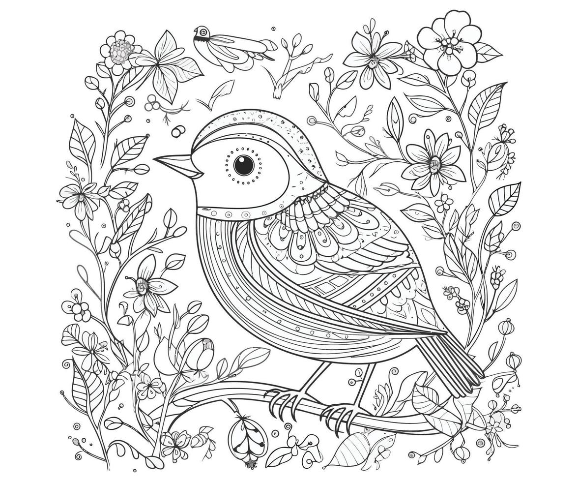 Cute Bird House coloring page vector
