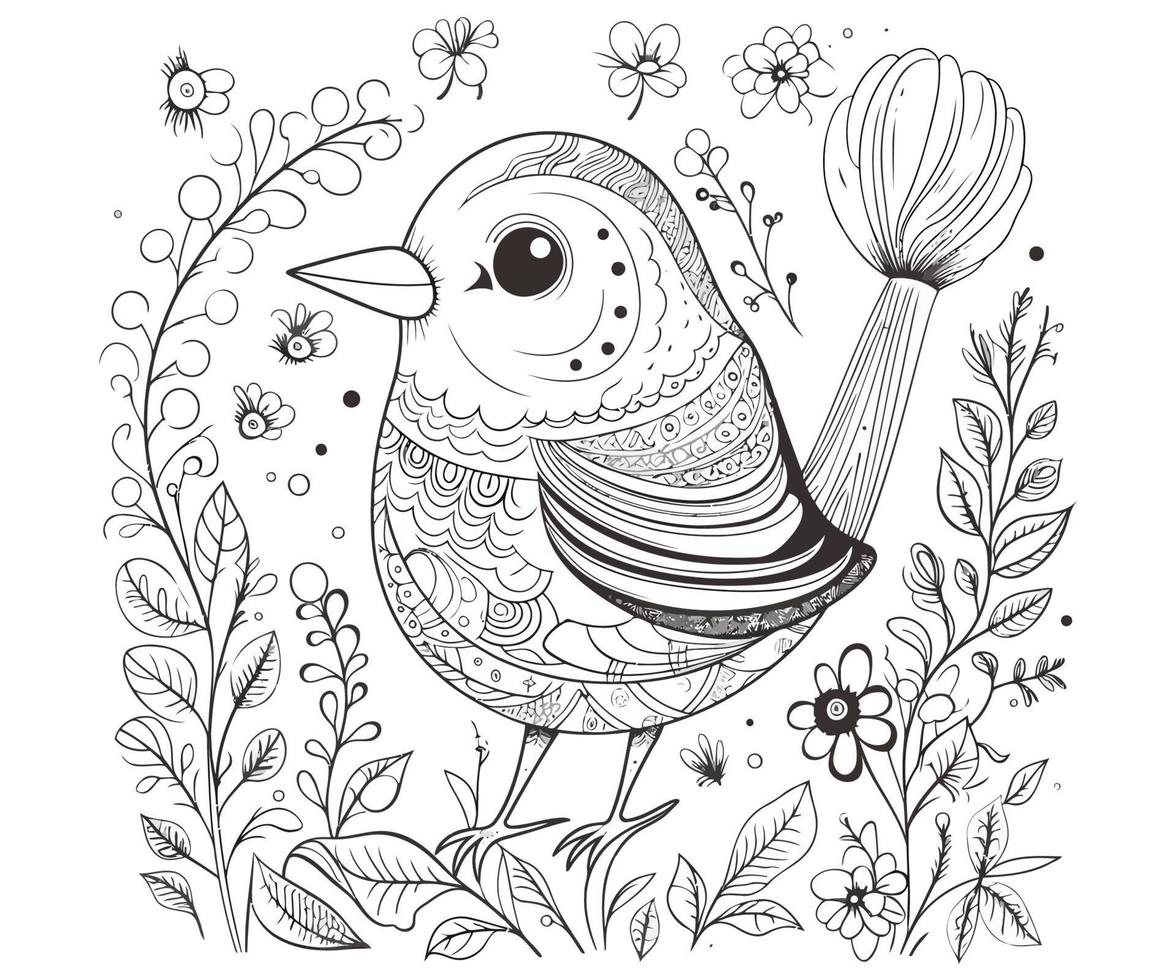 Cute Bird House coloring page vector