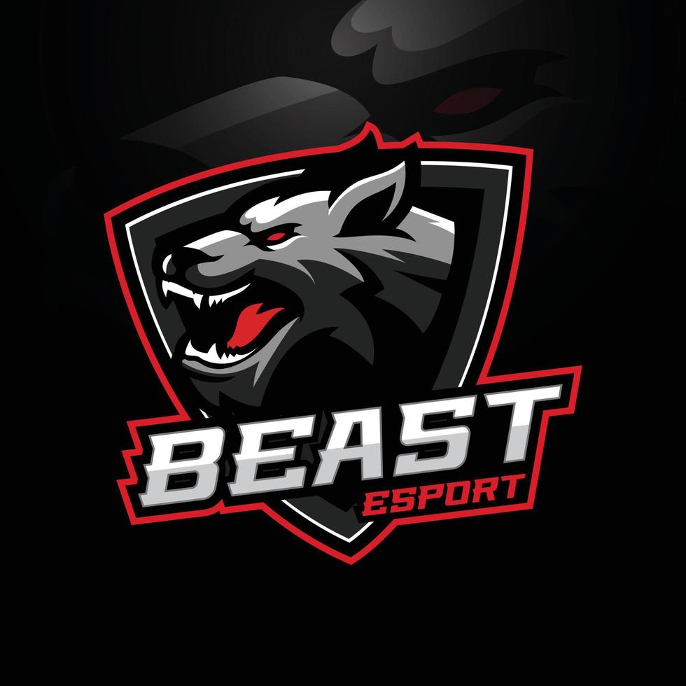wolf mascot gaming logo design vector