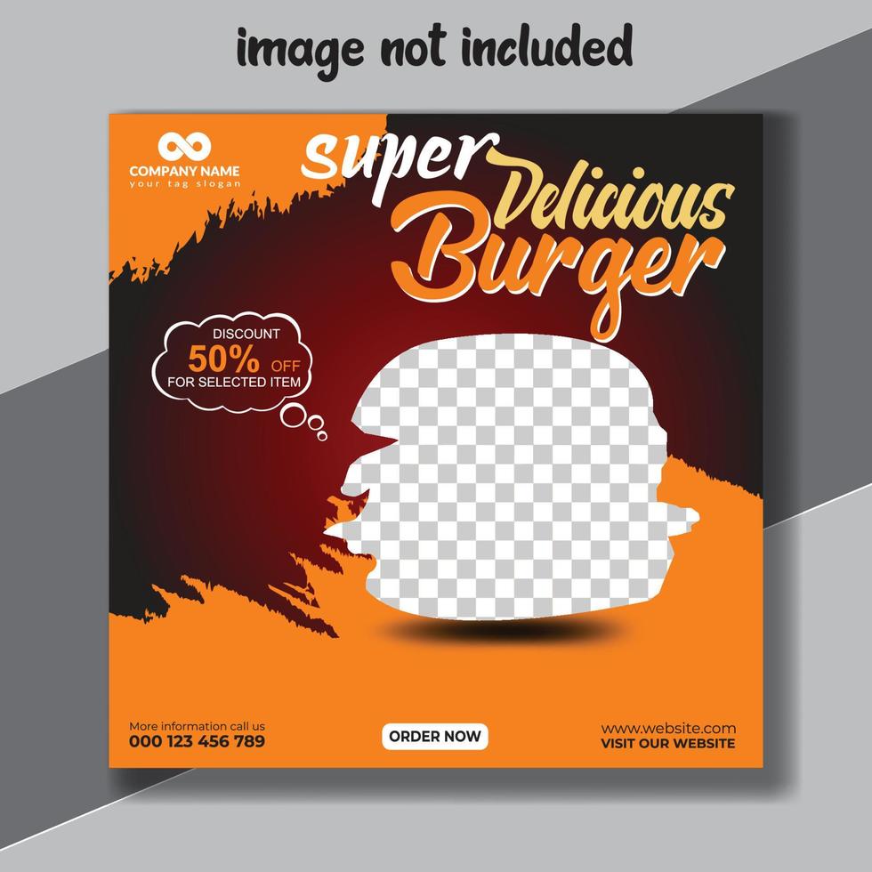 Food social media banner design template Burger social media post vector illustration Square size.