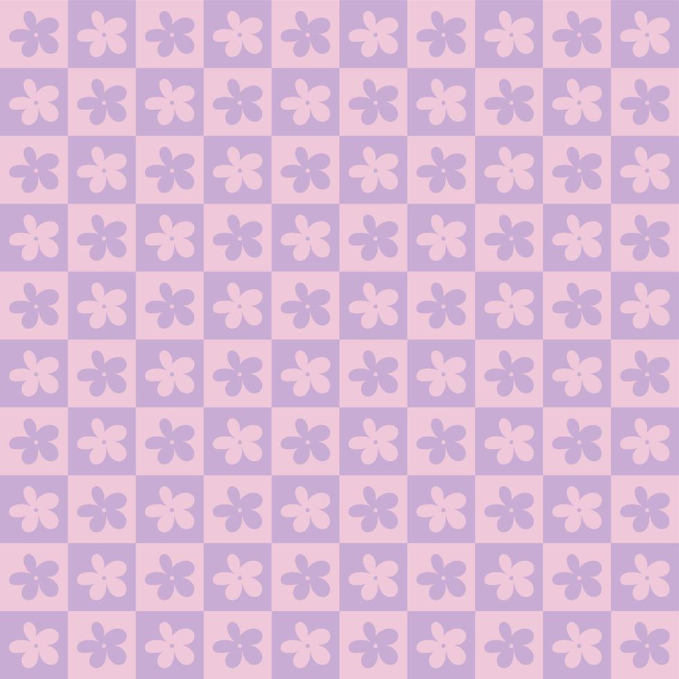 pattern, background with pink, blue squares and flowers in hippie style vector