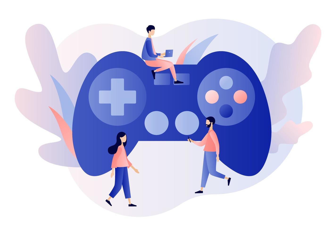 Gaming concept. People gamers playing online video game. Modern flat cartoon style. Vector illustration